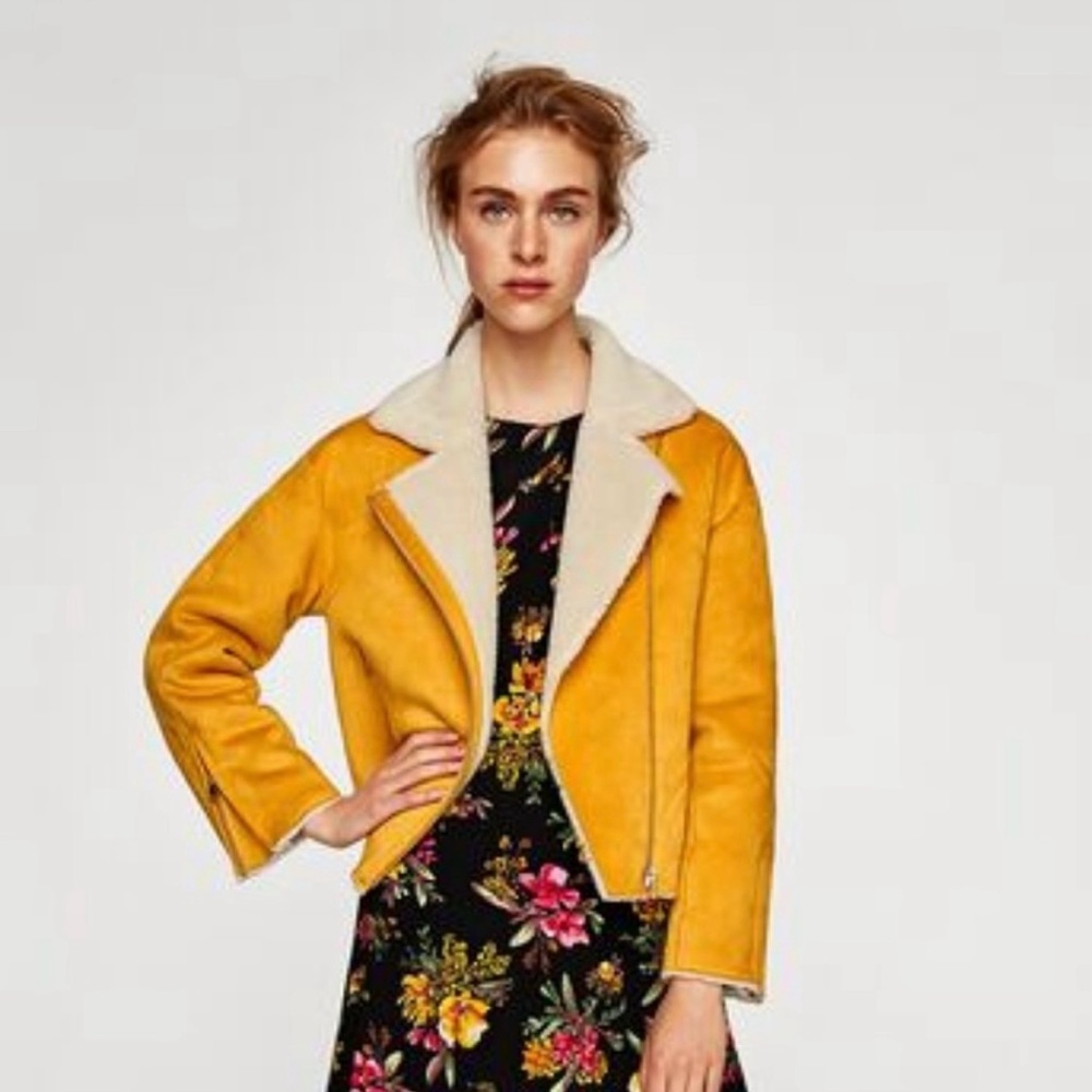 Zara Mustard Yellow Shearling-Lined Teddy Jacket